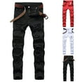 thumbnail image 1 of BinBiL Men's Ripped Skinny Stretch Distressed Destroyed Slim Jeans Denim Pants Casual Cotton Straight Ripped Hole Trousers White 8(XL), 1 of 9