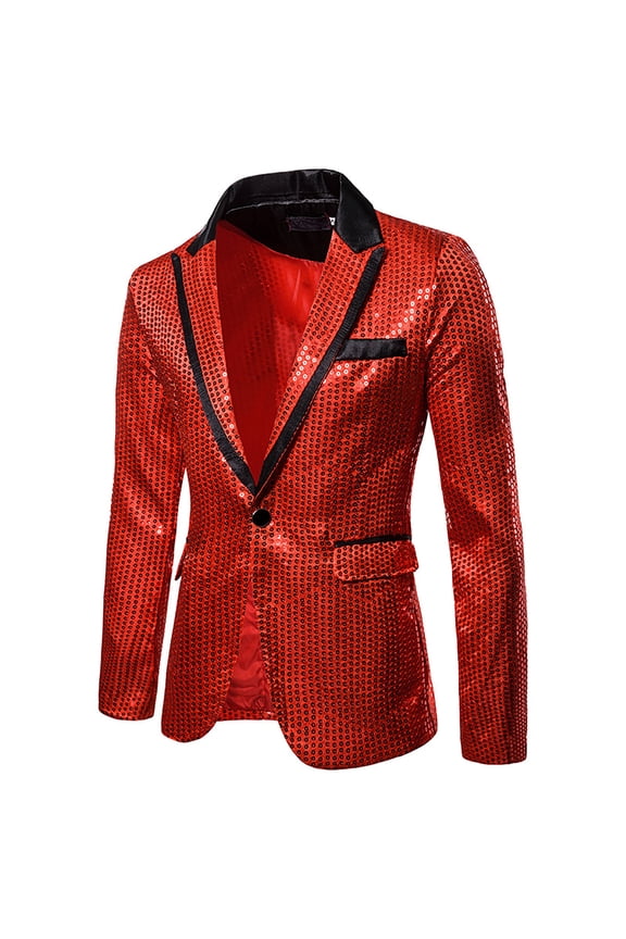Men's Sequins Suit Jacket One Button Party Dinner Blazer Coats Shiny Sequin Tuxedo Sport Coat Red 10(XL)