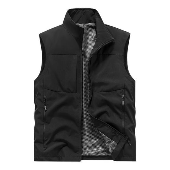 BinBiL Men's Spring and Autumn Loose Vest Fashion Solid Color Stand Collar Quick-Drying Vest Sports Casual Running Vest Male Black XXXXXL(XXXXXL)