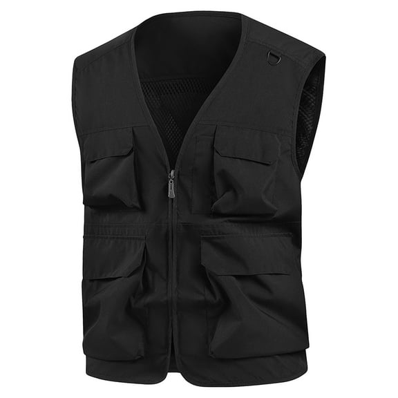 BinBiL Men's Stand Up Collar Full Zipper Lightweight Outdoor Vest Solid Color Casual Loose Oversized Workwear Vest Black XXXXXL(XXXXXL)