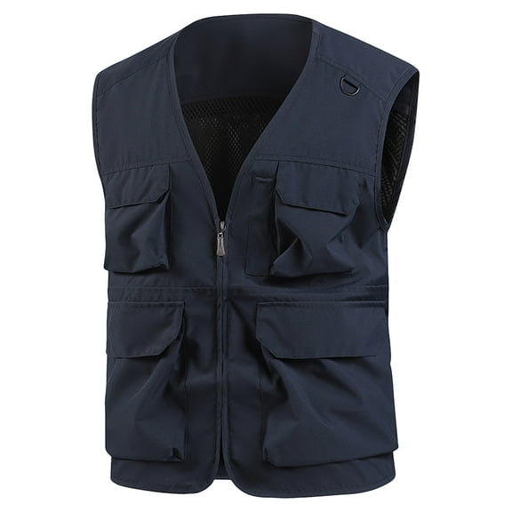BinBiL Men's Stand Up Collar Full Zipper Lightweight Outdoor Vest Solid Color Casual Loose Oversized Workwear Vest Navy L(L)