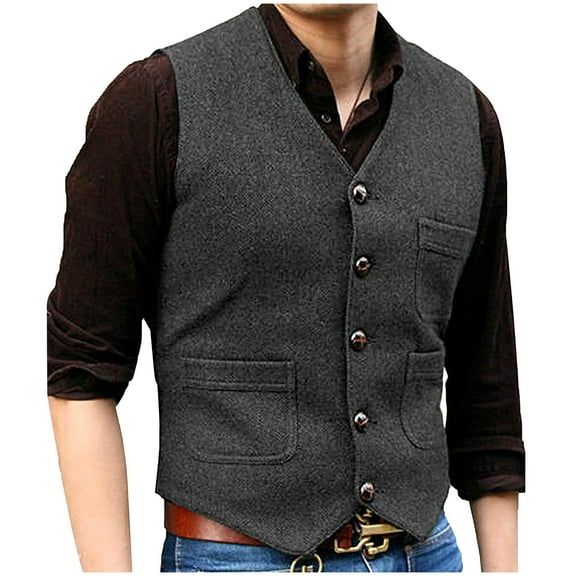 BinBiL Men's Suit Vest Business Dress Waistcoat with Pockets V-Neck Tuxedo Vests for formal Wedding Gray XXXL(XXXL)