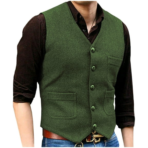BinBiL Men's Suit Vest Business Dress Waistcoat with Pockets V-Neck Tuxedo Vests for formal Wedding Green XS(XS)