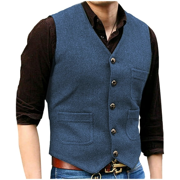 BinBiL Men's Suit Vest Business Dress Waistcoat with Pockets V-Neck Tuxedo Vests for formal Wedding Light Blue XS(XS)