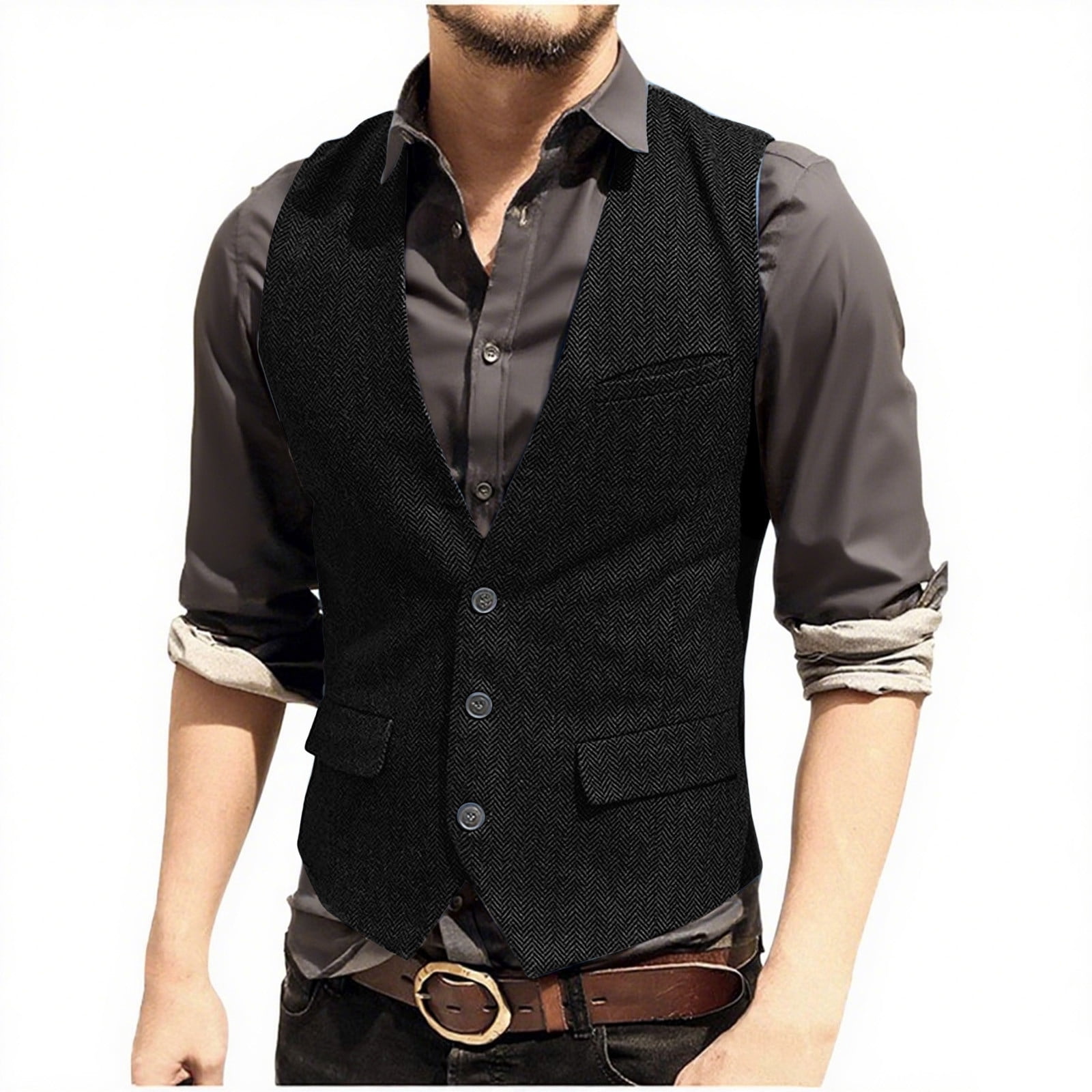 BinBiL Men's Suit Vest Slim Fit formal Dress Waistcoat Casual Business Vests  for Suit or Tuxedo Black XL(XL)