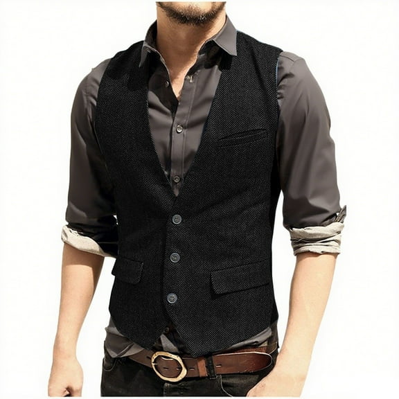 BinBiL Men's Suit Vest Slim Fit formal Dress Waistcoat Casual Business Vests for Suit or Tuxedo Black XS(XS)