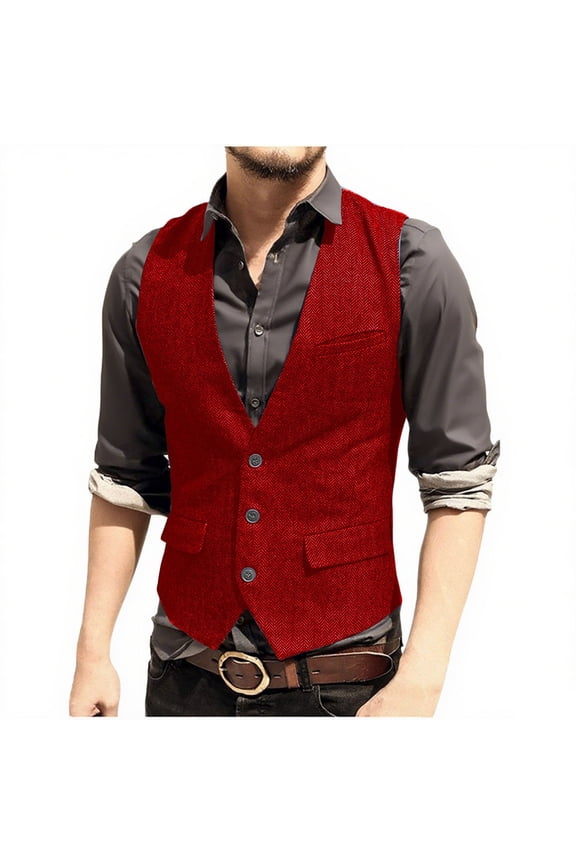 Men's Suit Vest Slim Fit formal Dress Waistcoat Casual Business Vests for Suit or Tuxedo Red M(M)