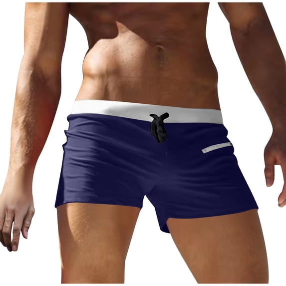 BinBiL Men's Summer Fashion Swimming Pants Casual Drawstring High Elastic Slim Thin Comfy Breathable Swim Trunks Basic Navy XXL(XXL)