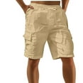 thumbnail image 1 of BinBiL Men's Summer Linen Shorts Casual Fashion Solid Color Beach Shorts Drawstring Elastic Waisted Cargo Shorts Pockets Khaki 8(L), 1 of 5