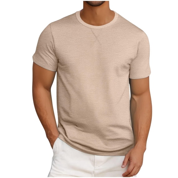 BinBiL Men's Sun Shirts Short Sleeve UPF 50+ UV Protection Swim Shirts Rash Guard Quick Dry Workout Gym Athletic T-Shirts Khaki L(L)