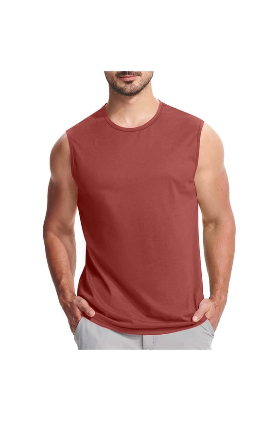 Men's Textured Sleeveless Crew Neck Tank Tops Workout Athletic Casual Shirts Red M(M)