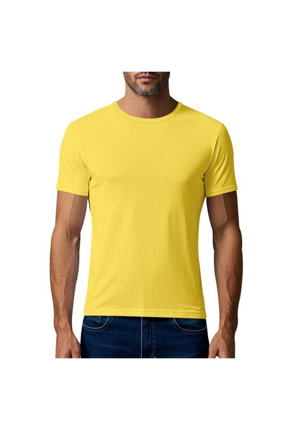Crew Neck Tees Premium Men's T-Shirts - Soft and Fit Mens T-Shirt - Casual Stylish Tee for Men Yellow XXXXL(XXXXL)