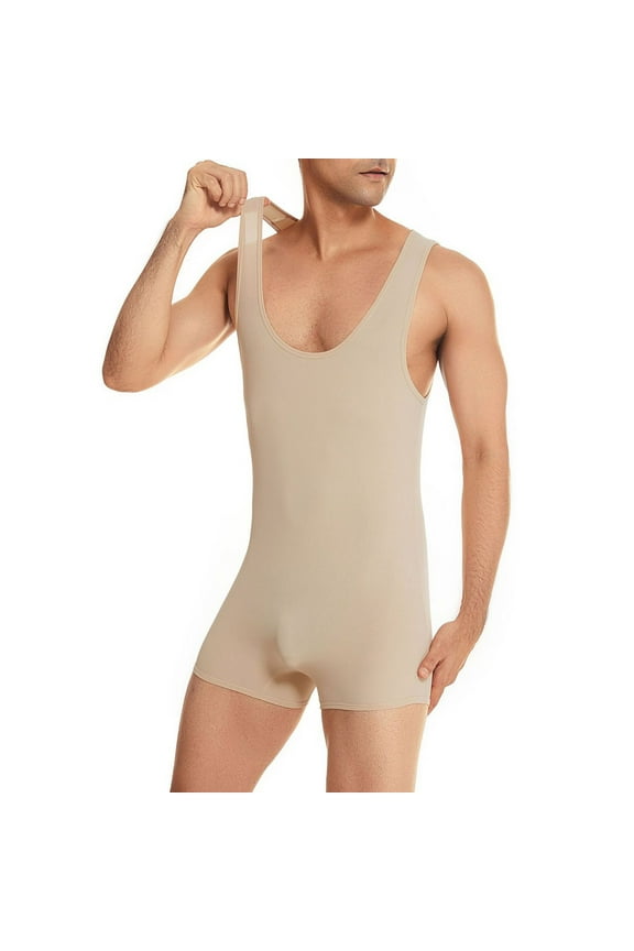 Men's Tank top One Piece Wrestling Singlet Bodysuit Leotard Underwear Khaki 10(XL)