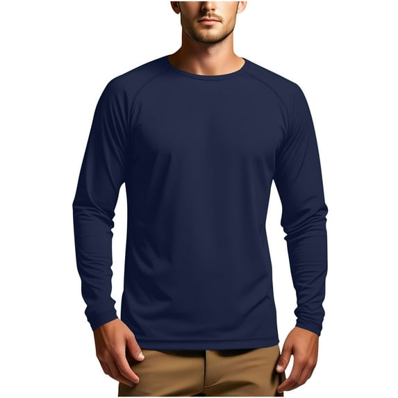 BinBiL Men's UPF 50+ Long Sleeve Tee Shirts UV Sun Protection Quick Dry Tee Shirt Swim Athletic Running Workout Navy L(L)