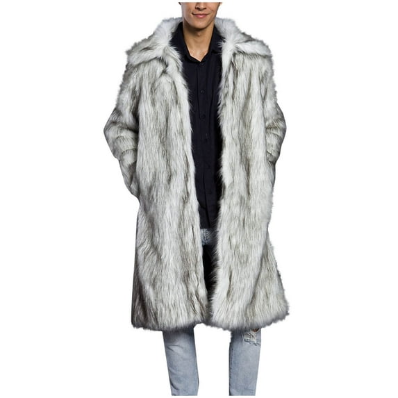 BinBiL Men's Winter Fleece Coat Style Long Sleeve Solid Color Turn Down Collar Warm Coat Silver 6(M)