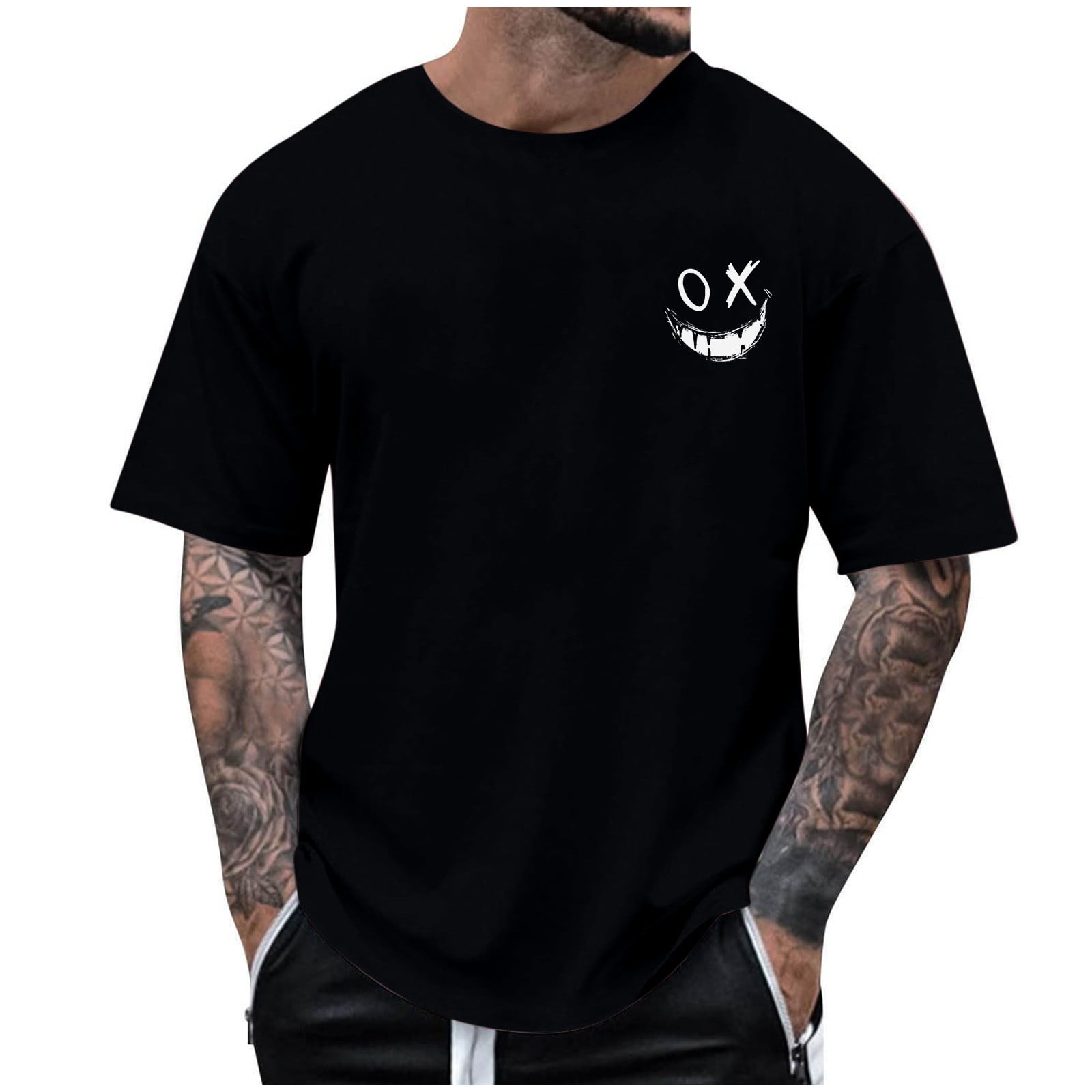 BinBiL Men's Workout Shirts Fashion Hawaiian Print Short Sleeves Round ...