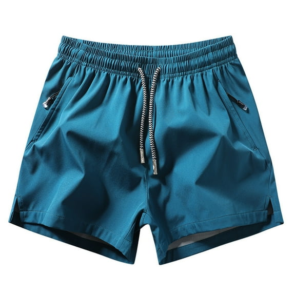 BinBiL Men's Workout Shorts Lace up Elastic Waist Running Short Sweatpant Fashion Solid Color Sport Casual Crop Blue M(M)