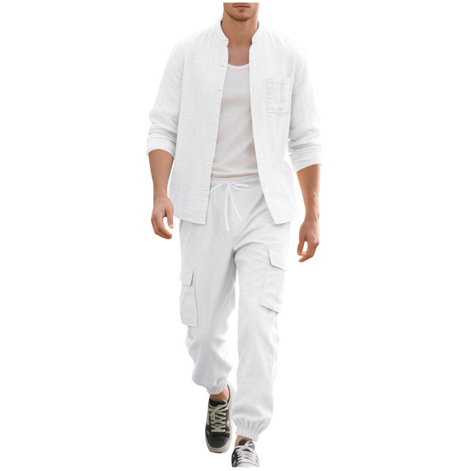 Men's Button Front Long Sleeve Shirt and Pants Set