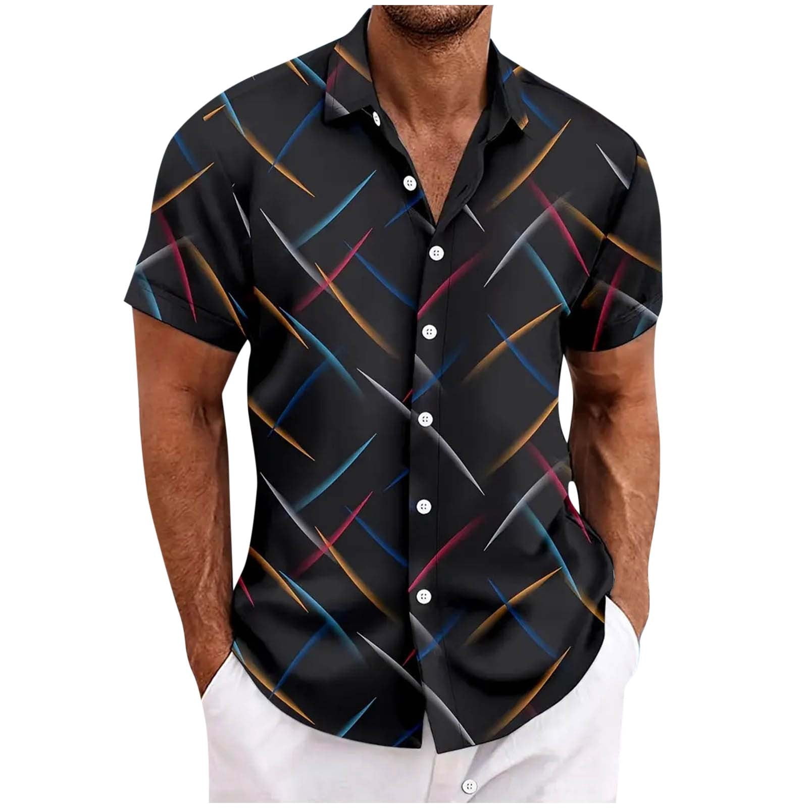 BinBiL Mens Casual Hawaiian Floral Shirts Short Sleeve Button Down ...