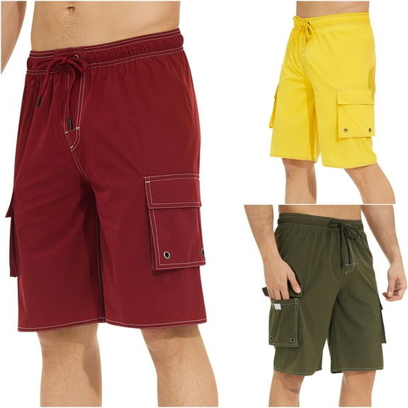 BinBiL Mens Casual Shorts Elastic Waistband Drawstring Shorts Summer Jogging Sport Short with Multi Pockets Yellow 8(XL)