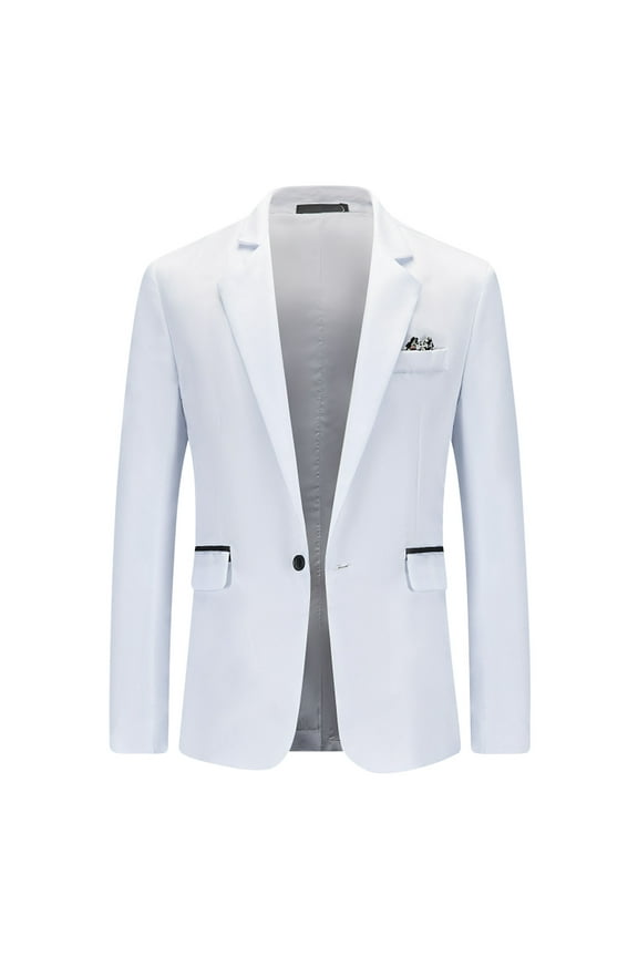 Mens Casual Slim Fit Suit Jacke Button Daily Blazer Business Sport Coat Tops White 12(XXL)