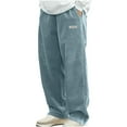 thumbnail image 1 of BinBiL Mens Corduroy Casual Pants Fashion Loose Fit Wide Leg Pants Straight Sweatpants Elastic Waist Drawstring Light Blue 6(M), 1 of 6