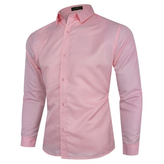 BinBiL Mens Dress Shirts Wrinkle Free Long Sleeve Button Down Shirts formal Business Shirt Wine Pink-A M