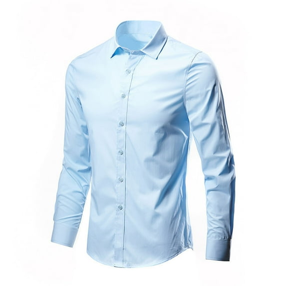 BinBiL Mens Dress Shirts Wrinkle Free Long Sleeve Button Down Shirts formal Business Shirt Wine Sky Blue-B XL