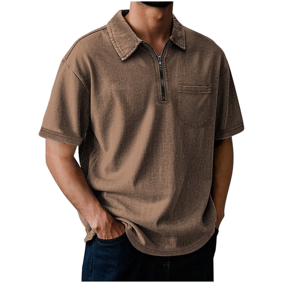 BinBiL Mens GOLF Shirts Quarter Zip Shirts Casual Classic Lightweight Short Sleeve Golf Collared Shirt with Pocket Brown S(S)