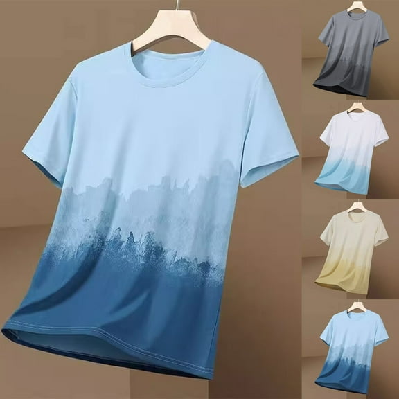 BinBiL Mens Gradient T-Shirt Short Sleeve Round Neck Quick-Dry Workout Tee Breathable Summer Active Top Ice Silk Gym Shirt White XL(XL)