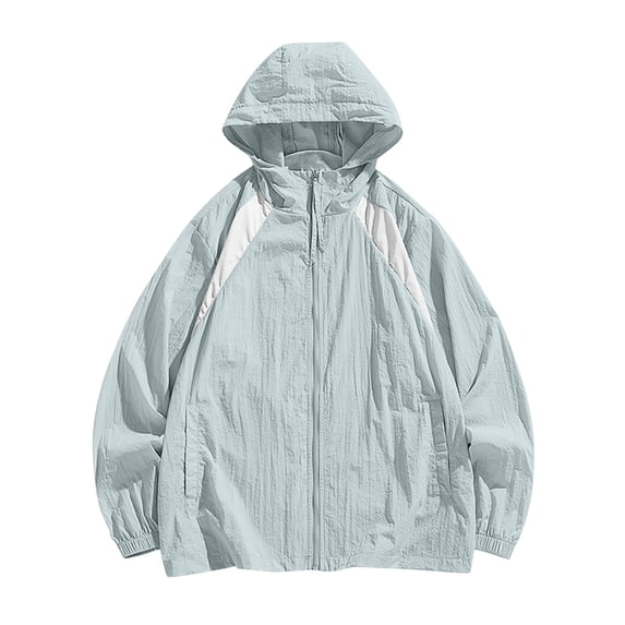 BinBiL Mens Lightweight Full Zip Sun Protection Hoodie Jackets Long Sleeve Hiking Outdoor Performance Shirt Sunscreen Suit Long Sleeved Hooded Casual Jacket Light Blue 14(XXXL)