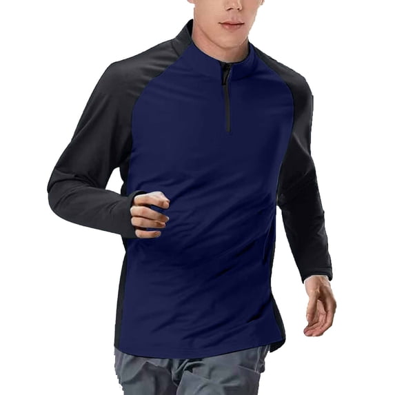 BinBiL Mens Long Sleeve Workout Shirts Moisture Wicking Running Athletic Sport Performance T-Shirt Lightweight SPF Sun Shirt Dark Blue XXL(XXL)
