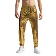 thumbnail image 1 of BinBiL Mens Metallic Disco Pants - 70s/80s Sequin Drawstring Waist Party Club Rave Shiny Jogger Gold S(S), 1 of 4