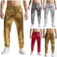 thumbnail image 1 of BinBiL Mens Metallic Disco Pants - 70s/80s Sequin Drawstring Waist Party Club Rave Shiny Jogger Silver XL(XL), 1 of 4