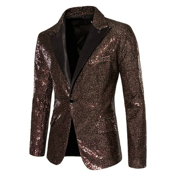 BinBiL Mens One Button Sequin Dress Suit Jacket Party Festival Tuxedo Sport Coat Coffee XXXL(XXXL)