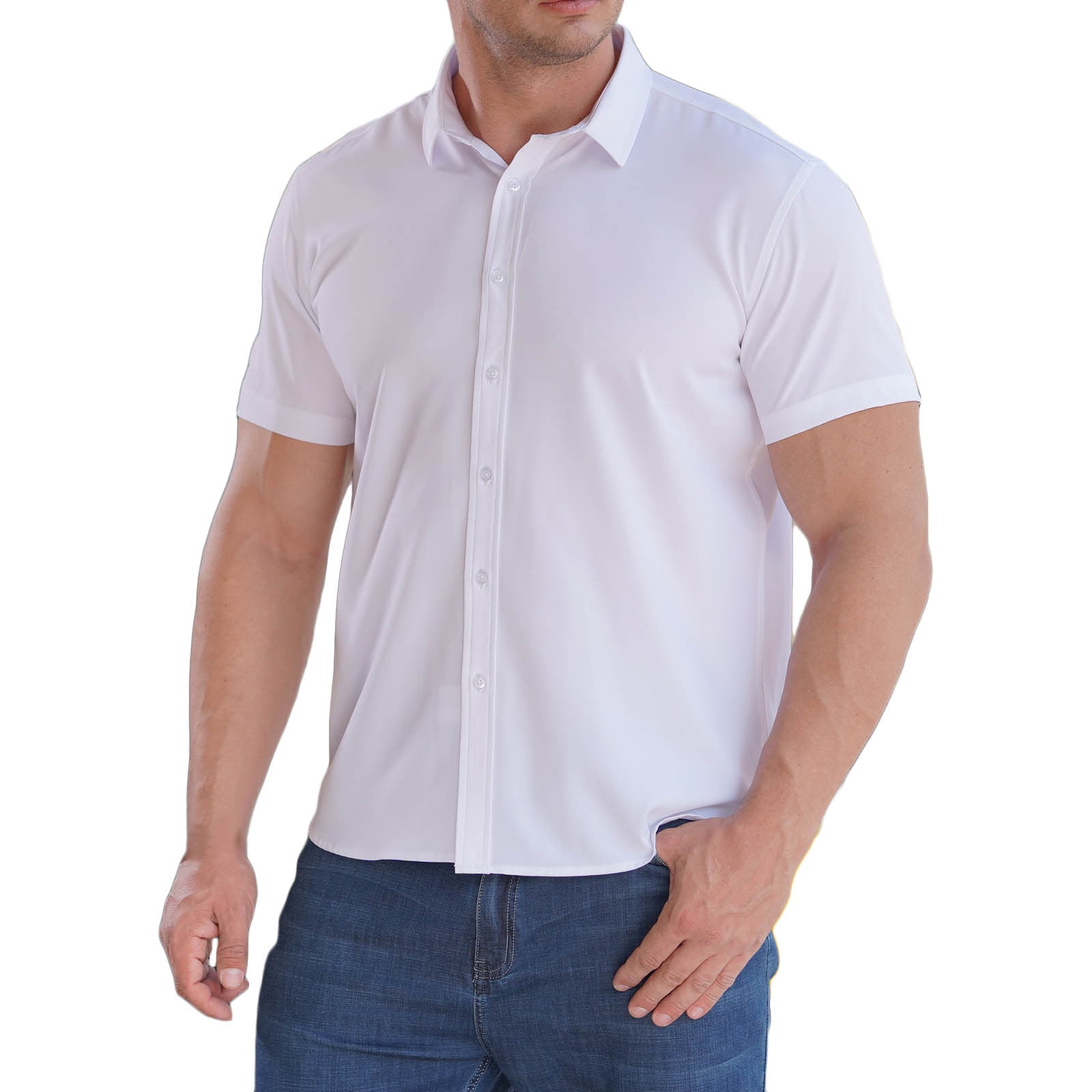 Men's Double Pump Regular Fit Button Down Shirt - Solid Color Business Casual Dress Shirt - View #12