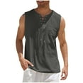 thumbnail image 1 of BinBiL Mens Sleeveless Tank Tops Casual V Neck Drawstring T-Shirts Summer Cotton Linen Solid Color Athletic Vest with Pocket Dark Gray M(M), 1 of 6