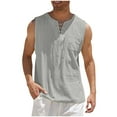 thumbnail image 1 of BinBiL Mens Sleeveless Tank Tops Casual V Neck Drawstring T-Shirts Summer Cotton Linen Solid Color Athletic Vest with Pocket Gray S(S), 1 of 6