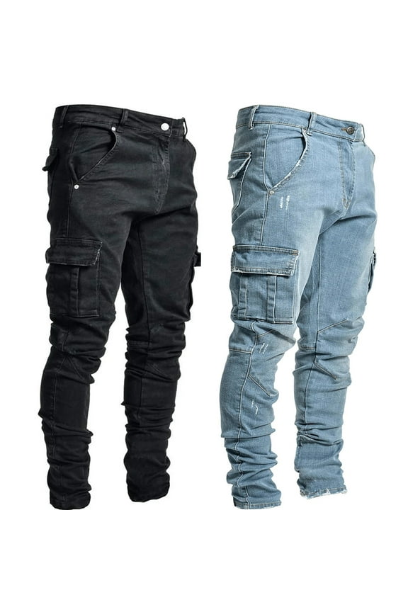 Mens Slim Fit Jeans More Pockets Stretch Skinny Denim Pencil Pants Nova Fashion Blue 10(XL)