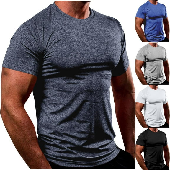 BinBiL Mens T-Shirts Short Sleeve Stretch Moisture-Wicking Crewneck Cotton Shirt for Man Athletic Running Gym Workout White 10(XL)