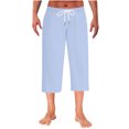 thumbnail image 1 of BinBiL Pants Drawstring Soft Capri Sleepwear Pants Wide Leg ,Viscose made from Light Blue XL(XL), 1 of 7