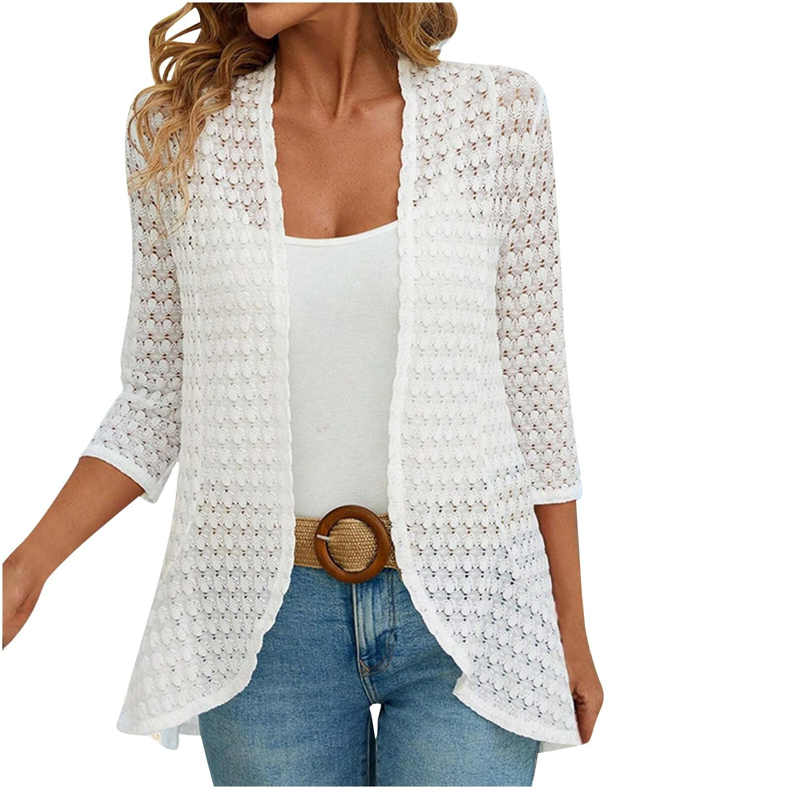 Sofra Women & Plus Size Lightweight Draped Open Front Rayon Summer Cardigan - Ivory / S