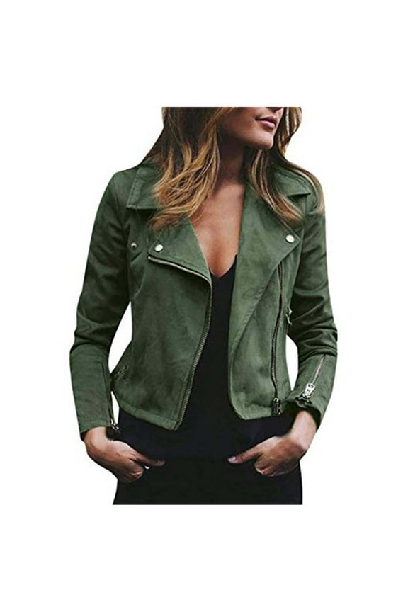 Plus size clearance Women's Fall Faux Leather Biker Motorcycle Jacket Fashion Plus Size Long Sleeve Zipper Slim Fit Short Casual Coat
