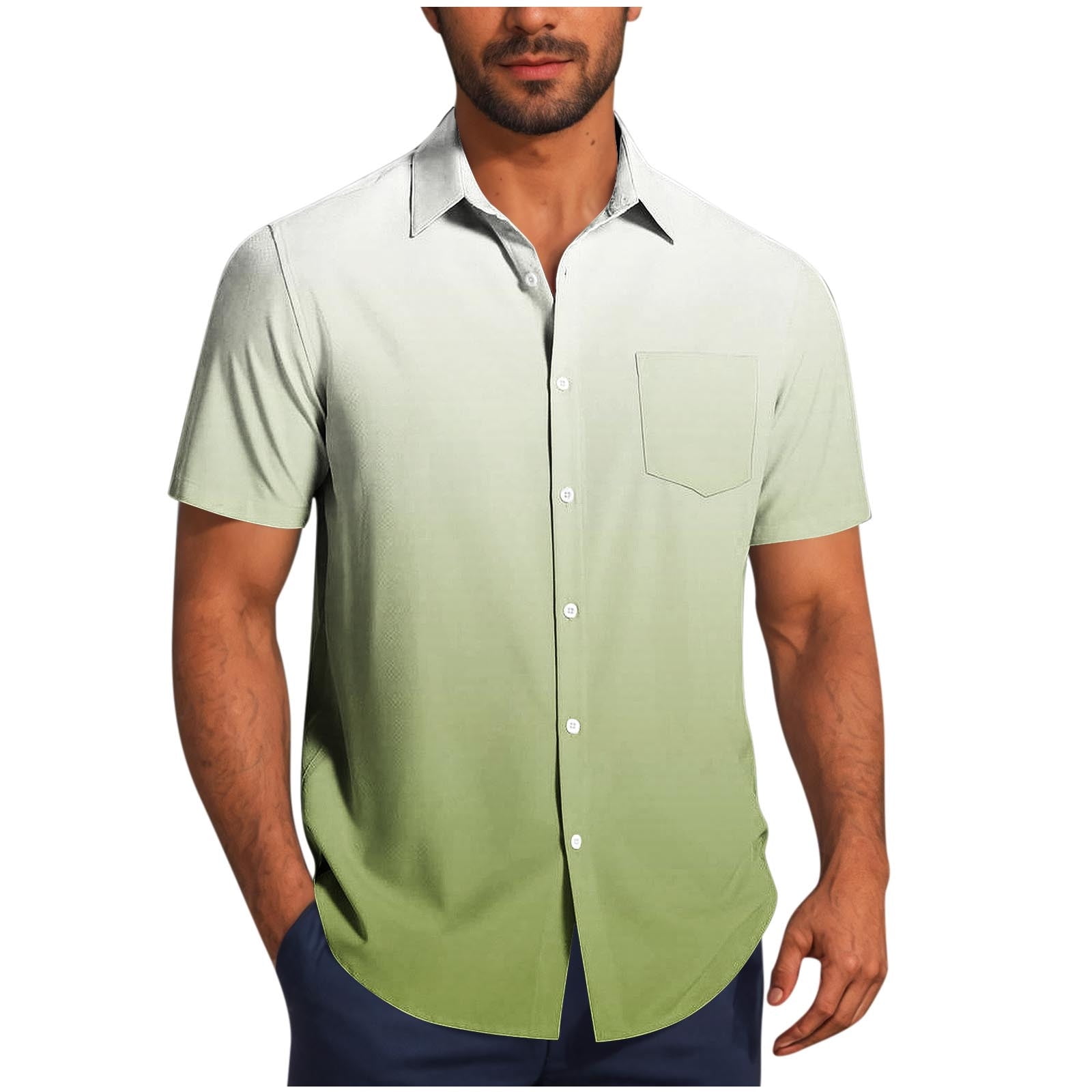 BinBiL Shirts Gradient Short Sleeve Casual Shirts Button Down Shirt ...