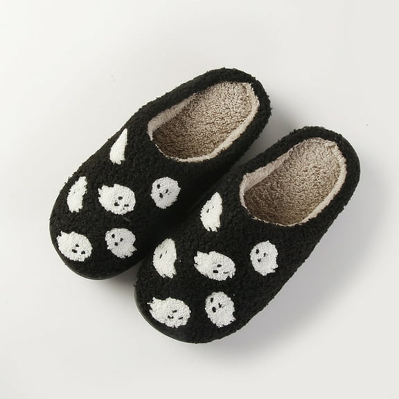 BinBiL Slippers Winter Womens Mens Fluffy Plush Slippers House Slippers Cuddly Warm Shoes Indoor Outdoor Girls Women Black 39-40