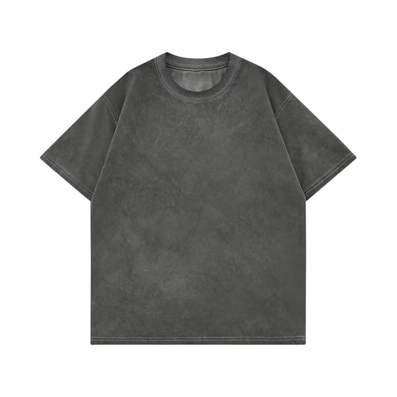 BinBiL Solid Color Casual Loose Vintage Round Neck Washed Short-Sleeved T-Shirt Dark Gray XL(XL)