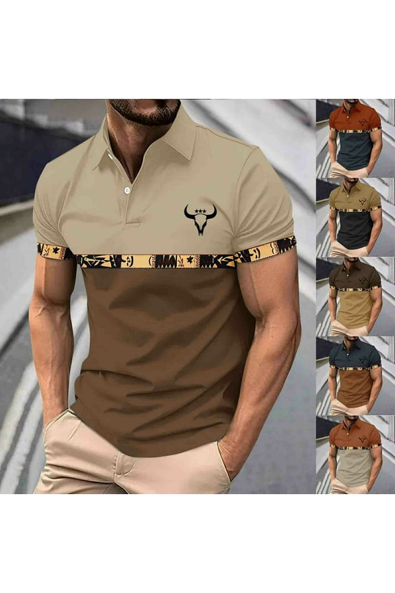 Summer Short Sleeve T Shirts for Men Business Casual Tops Polka Dot Gradient Lapel Button Sports Tees Yellow XL(XL)