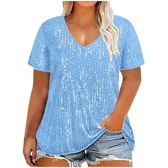 BinBiL Tank top for women Plus-Size-Womens-Summer-Tops Casual V-Neck T Shirts Raglan Lace Dotted Short Sleeve Tunics Cute Trendy Blouses Light Blue-R 12(XXL)