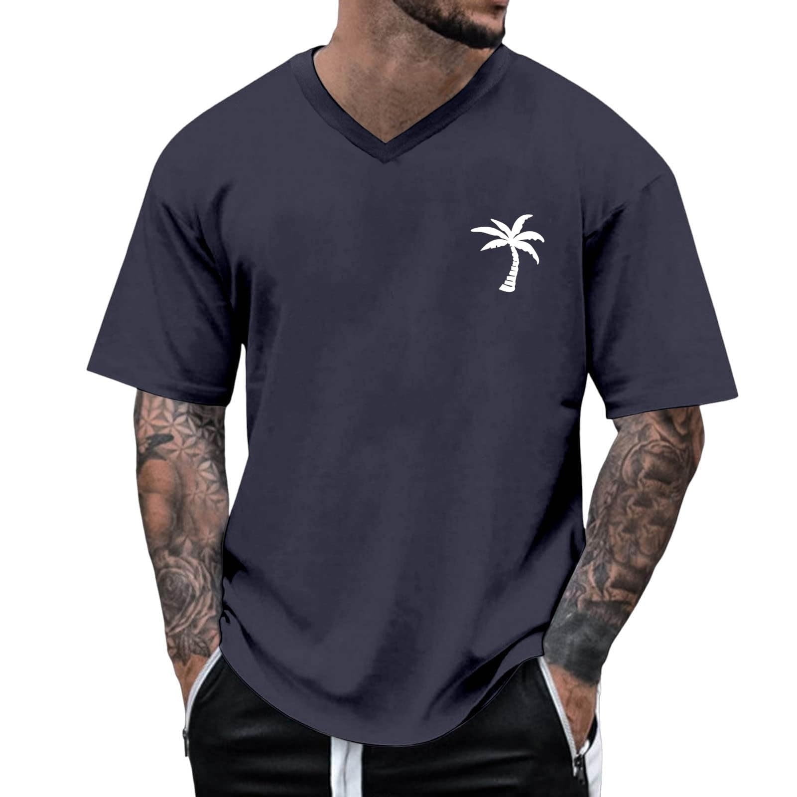 BinBiL V Neck Shirts for Men Fashion Casual Short Sleeve Line Print ...