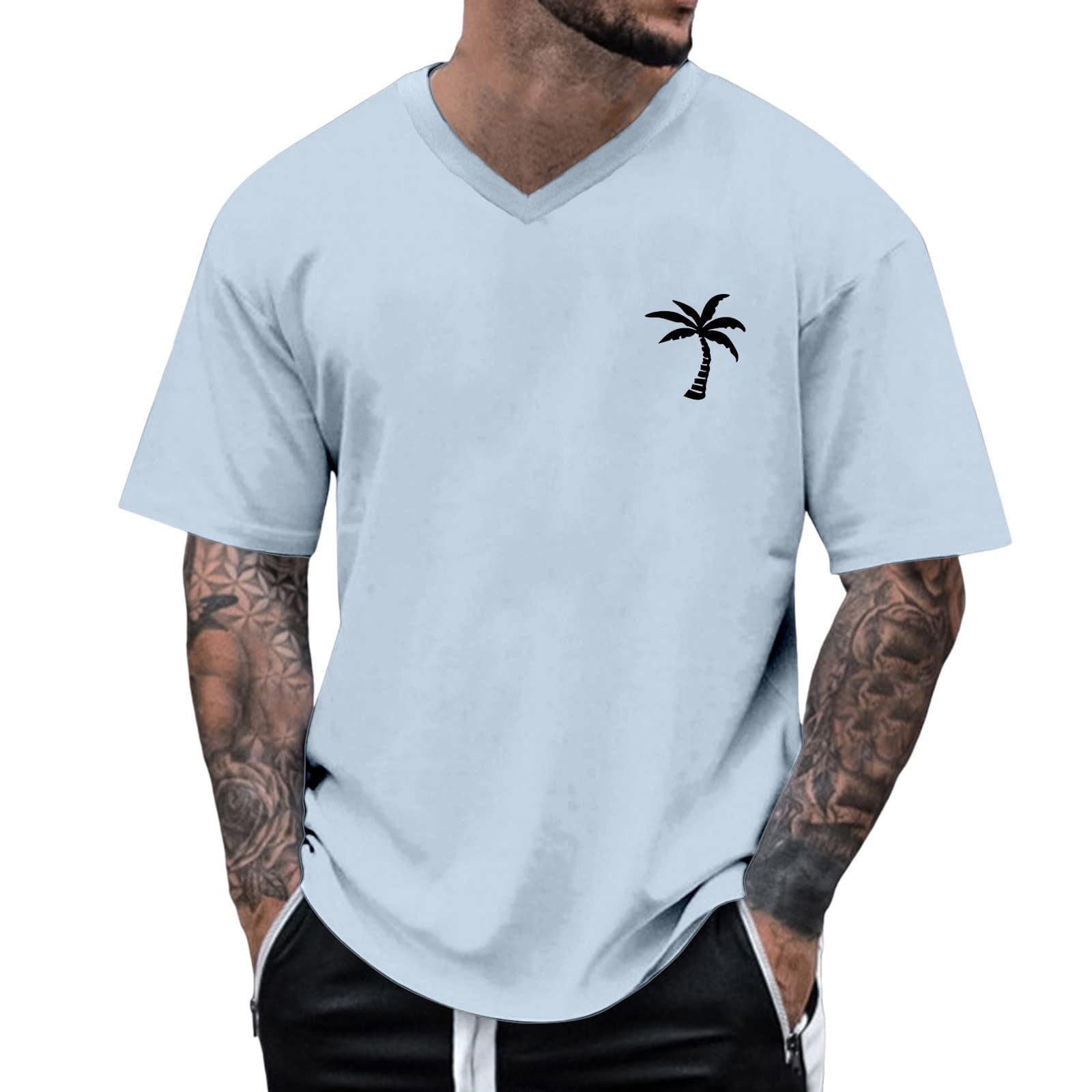 BinBiL V Neck Shirts for Men Fashion Casual Short Sleeve Line Print ...